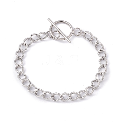 Tarnish Resistant 304 Stainless Steel Curb Chain Bracelet with Toggle Clasp for Women BJEW-E017-01P-1