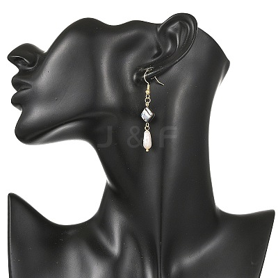 Geometric Shape Abalone Shell/Paua Shell & Natural Keshi Pearl Dangle Earrings for Women EJEW-JE07338-1
