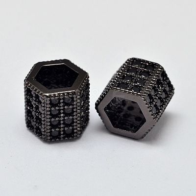 Hexagonal Prism Brass Micro Pave AAA Cubic Zirconia European Beads ZIRC-L050-27B-NR-1