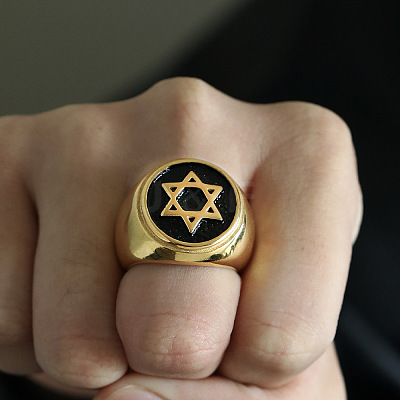 Star of David Pattern 304 Stainless Steel Finger Rings for Men FS-WGD55C6-26-1