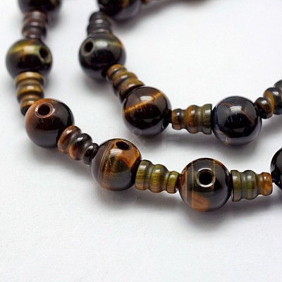 Natural Yellow Blue Tiger Eye(Dyed & Heated) 3-Hole Guru Bead Strands G-K149-08-1