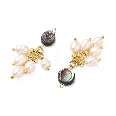 Natural Abalone Shell & Natural Freshwater Pearl Tassel Pendants PALLOY-JF06030-1