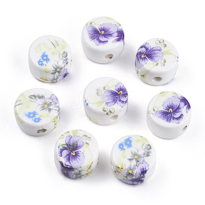 Floral Printed Porcelain Beads PORC-Q176-16mm-2-1