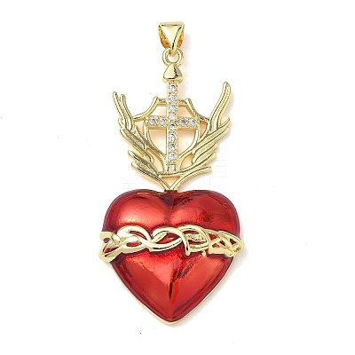 Brass Cubic Zirconia & Enamel Pendants KK-L253-24G-02-1