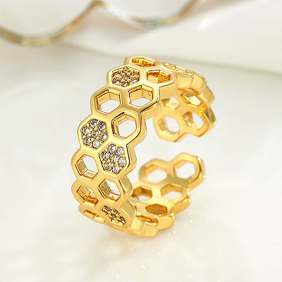 Fashionable Brass Micro Pave Cubic Zirconia Adjustable Cuff Rings FS-WG530FC-02-1