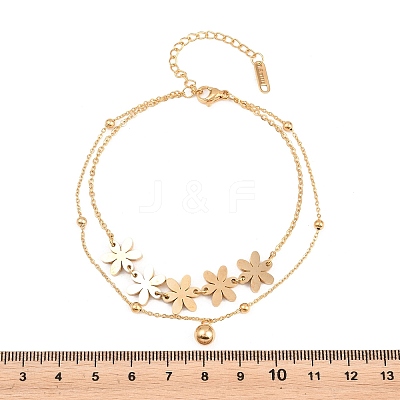 Flower 304 Stainless Steel Satellite Chains Double Layers Anklets BJEW-H643-05G-1