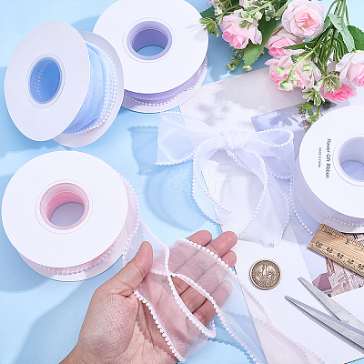 4Rolls 5 Yards ABS Pearl Edged Mesh Ribbon for Bowknot Making OCOR-ME0001-67-1