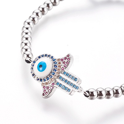 Adjustable 304 Stainless Steel Braided Beaded Bracelets BJEW-L655-012-1