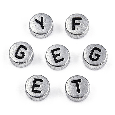 Silver Color Plated Acrylic Horizontal Hole Letter Beads MACR-T009-13-1