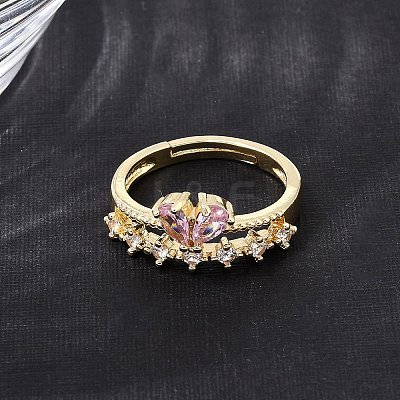 Brass Micro Pave Cubic Zirconia Cuff Open Rings CU-CBA5C10-07G-1