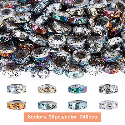 240Pcs 8 Colors Electroplated Natural Lava Rock Beads G-OC0002-03-1