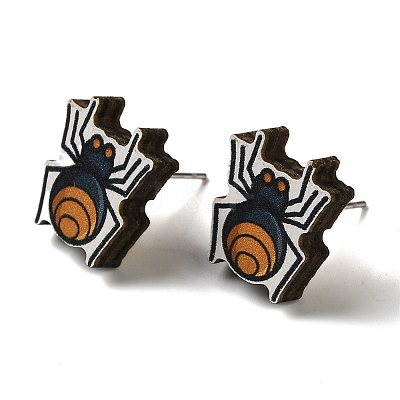 Wood Stud Earrings EJEW-Z054-02O-1