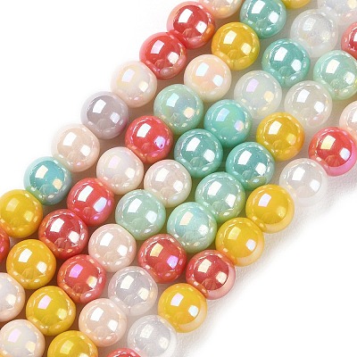 Opaque Electroplate Glass Beads Strands GLAA-P056-6mm-A01-1