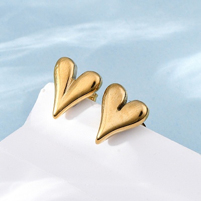 Ion Plating(IP) 304 Stainless Steel Heart Stud Earrings for Women EJEW-F300-09G-1