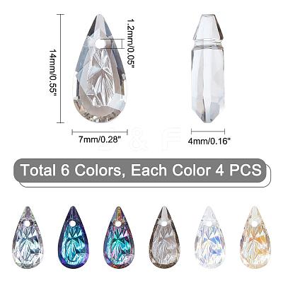 24Pcs 6 Colors Embossed Glass Rhinestone Pendants GLAA-PH0001-44-1
