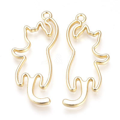 Rack Plating Alloy Kitten Open Back Bezel Pendants PALLOY-R099-24G-FF-1