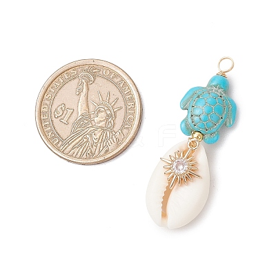 4Pcs 4 Styles Natural Cowrie Shell & Dyed Synthetic Turquoise Turtle Copper Wire Wrapped Pendants PALLOY-JF04035-01-1
