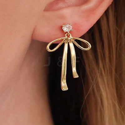 Bowknot Brass Dangle Stud Earrings FS-WGC797A-04-1