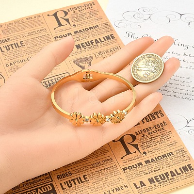 1Pc Adjustable Flower Vacuum Plating 304 Stainless Steel Bangles for Women BJEW-YW0001-16-1