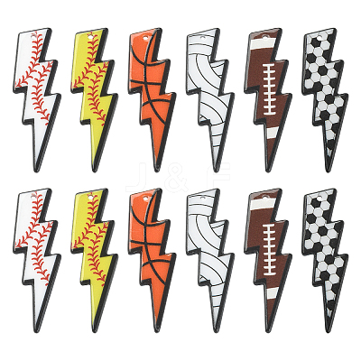 12Pcs 6 Styles Printed Acrylic Big Pendants MACR-CJ0001-53-1