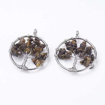 Natural Tiger Eye Pendants G-E419-07P-1