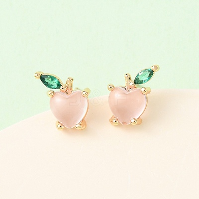 Brass Micro Pave Cubic Zirconia Apple Stud Earrings EJEW-L278-04G-1