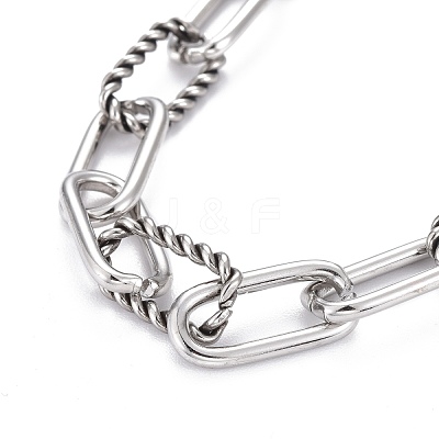 Tarnish Resistant 304 Stainless Steel Paperclip Chain Bracelets BJEW-F412-02P-1