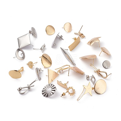 Stainless Steel & Brass Stud Earring Findings STAS-XCP0001-26-1