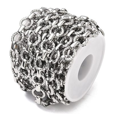 304 Stainless Steel Textured Ring Link Chains CHS-K023-11B-P-1