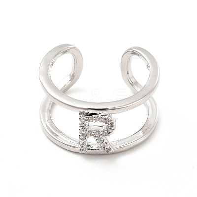 Clear Cubic Zirconia Initial Letter Open Cuff Ring RJEW-A012-01P-R-1