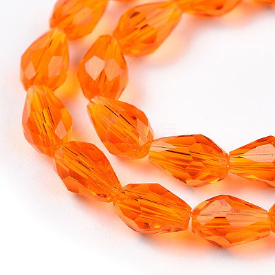 Dark Orange Faceted Glass Teardrop Beads Strands X-GLAA-R024-6x4mm-18-1