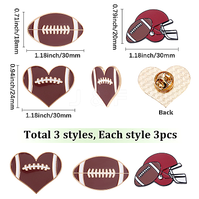 9Pcs 3 Styles Rugby Sports Enamel Pins JEWB-SC0001-99-1