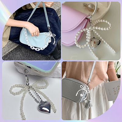 2Pcs 2 Styles Heart & Bowknot Acrylic Imitation Pearls Pendant Decorations HJEW-BBC0001-04-1