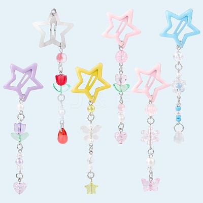 6Pcs 6 Colors Star Iron & Plastic Snap Hair Clips PHAR-CP0001-27-1