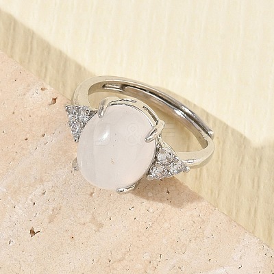 Brass Micro Pave Cubic Zirconia with Natural Quartz Crystal Cuff Open Rings RJEW-T035-01P-G-1