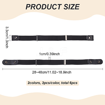 6Pcs 2 Colors Canvas Elastic Invisible Belt with Alloy Buckles AJEW-FG0003-99-1
