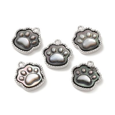 Natural Black Lip Shell Paw print Charms BSHE-Z003-10B-P-1