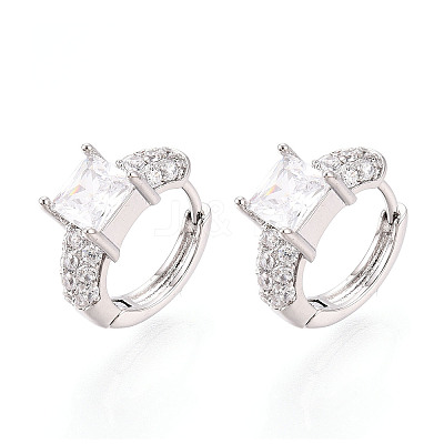 Brass Micro Pave Clear Cubic Zirconia Square Hoop Earrings EJEW-T048-44P-1