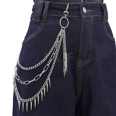 Punk Style Alloy with Aluminium Spiked Cone 3 Layered Chain Belts for Pants FS-WGA3437-02-1