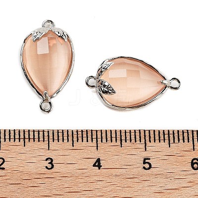 Cat Eye Faceted Teardrop Connector Charms G-B081-02P-02-1