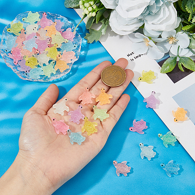 80Pcs 8 Colors Luminous Glow in the Dark Resin Cabochons RESI-DC0001-25-1