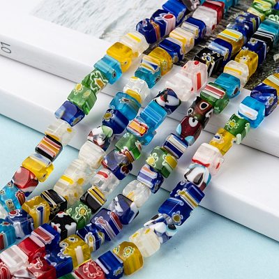 Cube Handmade Millefiori Glass Beads LK-R004-70-1