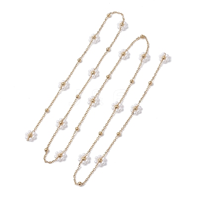 Flower Handmade Acrylic Imitation Pearl Beaded Link Chain AJEW-JB01208-01-1