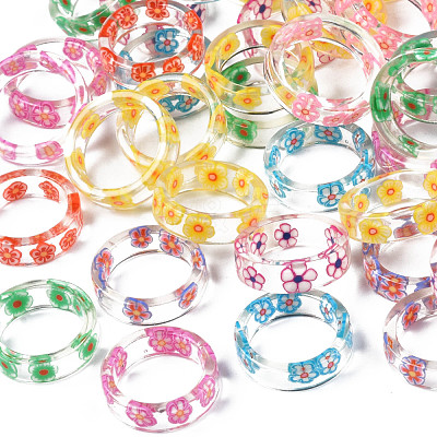 Transparent Resin Flower Finger Ring for Women RJEW-T022-029-1