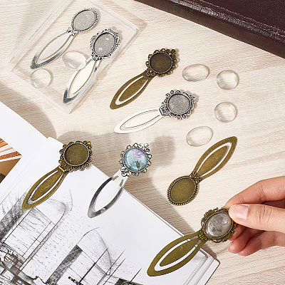 8Pcs 8 Styles Tibetan Style Bookmark Cabochon Settings TIBE-SC0002-24-1