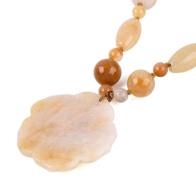 Natural Topaz Jade Flower Pendant Necklaces NJEW-N064-08D-1