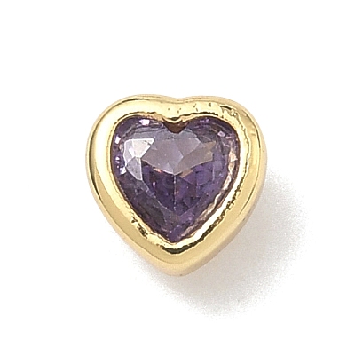 Heart Brass Micro Pave Cubic Zirconia Cabochons KK-P345-13G-D-1