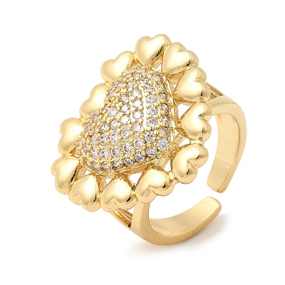 Brass Micro Pave Cubic Zirconia Cuff Open Rings for Women RJEW-F216-01B-G-1