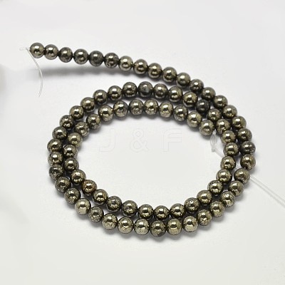 Natural Pyrite Round Beads Strands G-F197-10-8mm-1