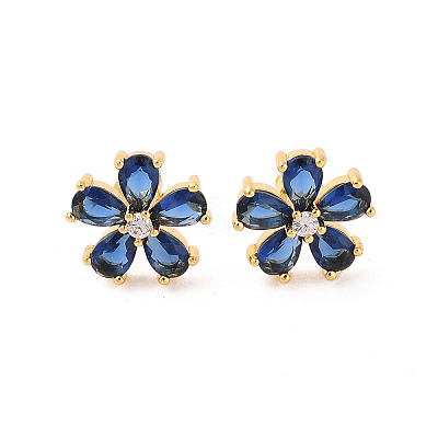 Rack Plating Brass Micro Pave Cubic Zirconia Stud Earrings EJEW-I304-07G-01-1